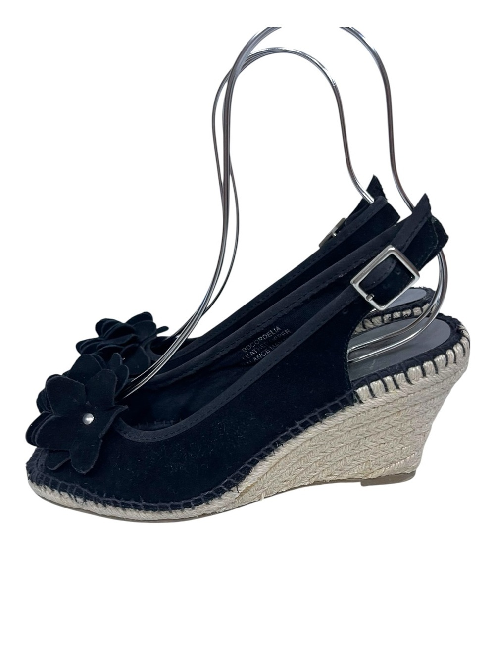 Bandolino Black Suede Espadrille Wedges with Floral Accent 8 - Picture 6 of 10